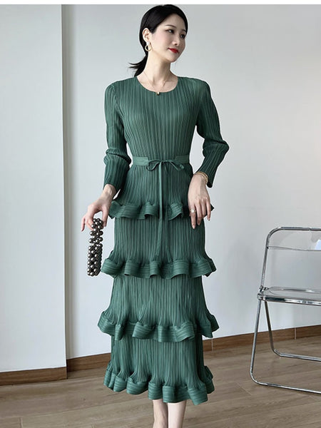 Flounce Pleated Dress