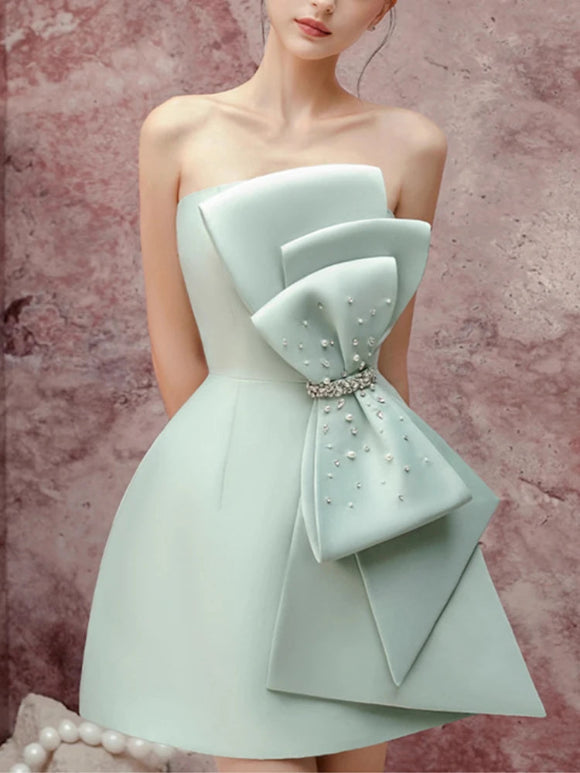 mint green bow dress Short Cold Shoulder Bow Dress by Elizabeth KGS3513 main image 0
