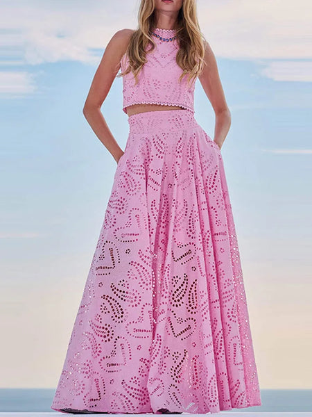 Top Half Skirt Set Embroidered