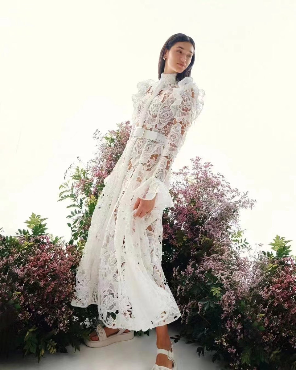 French Lace Dress Rose Red / M