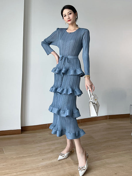 Flounce Pleated Dress