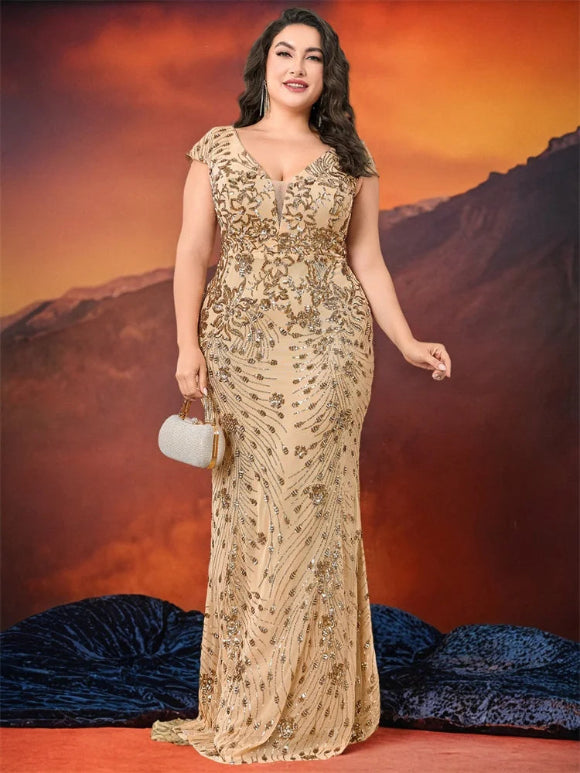 Plus Size Sequin Evening Dress Pond duck blue / 1XL Plus Size Sequin Evening Dress Pond duck blue / 1XL