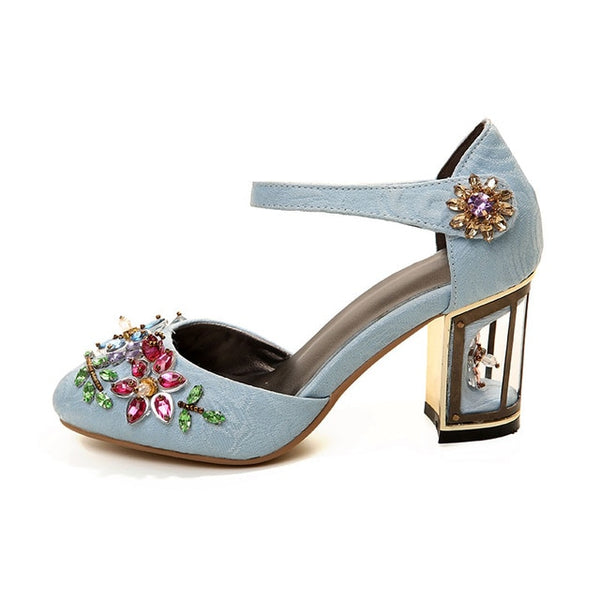 Crystal Flower Mary Janes Pumps
