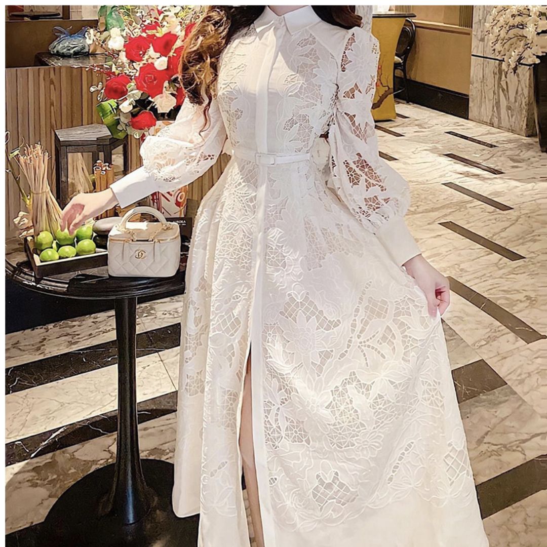 embroidered lace dress with sleeves A-Line Long Sleeves Embroidered Lace V-Neck Long Mother Of The Bride Dress  CDCD233C
