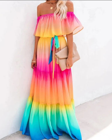 Ombre Ruffles Maxi Dress