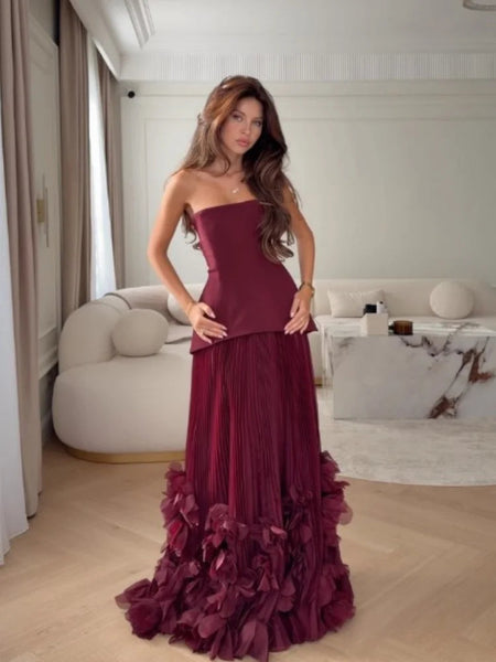 Burgundy Corset Maxi Dress