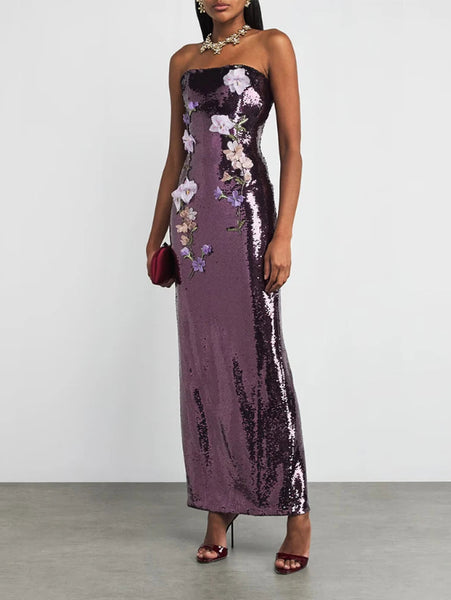 Glitter Purple Sequin Evening Gown