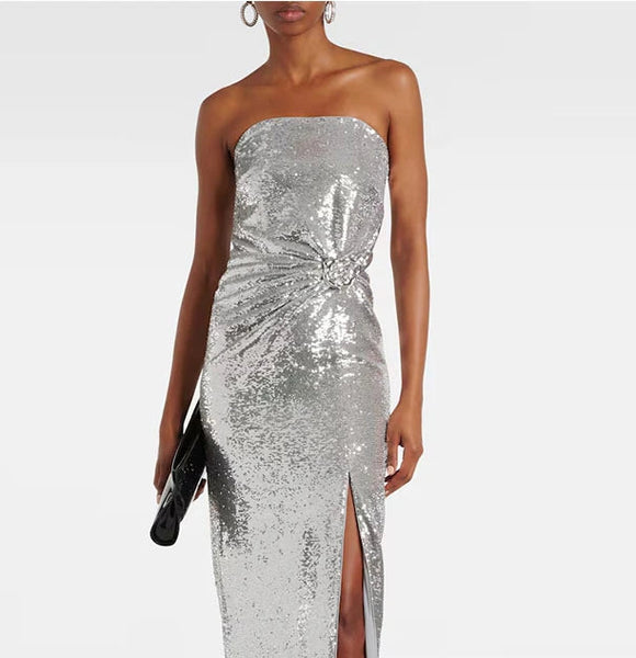 Sliver Sequin Evening Gown