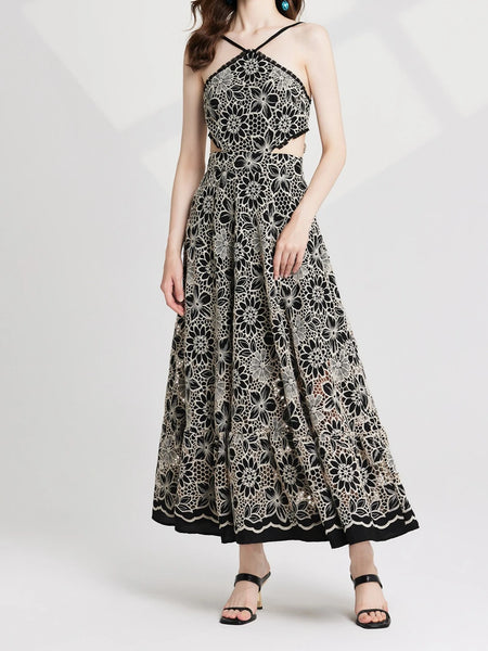 Halter Lace Embroidery Dress