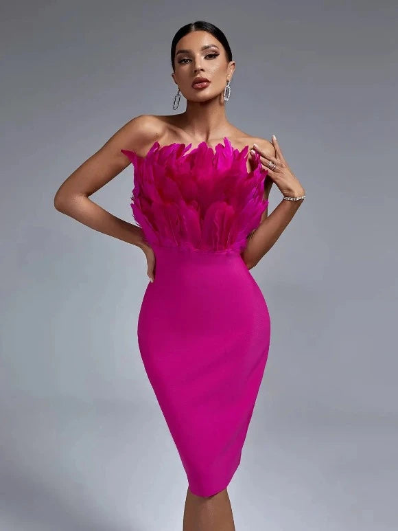 Pink feather Dress Pink / M