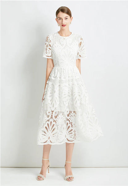 Designer Hollow Out Lace Dress