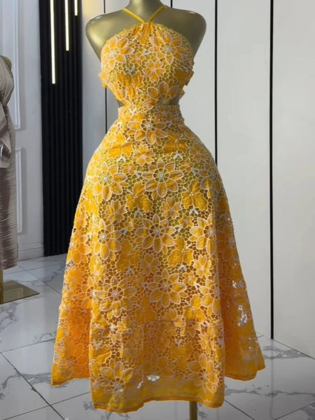 Halter Lace Embroidery Dress