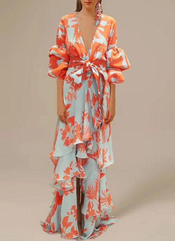 Women's Swing Dress Boho Dress Long Dress Maxi Dress Blue Yellow Light Green Floral Lace up Lantern Sleeve Spring Summer Dress Deep V Irregular Hem Women's Swing Dress Boho Dress Long Dress Maxi Dress Blue Yellow Light Green Floral Lace up Lantern Sleeve Spring Summer Dress Deep V Irregular Hem