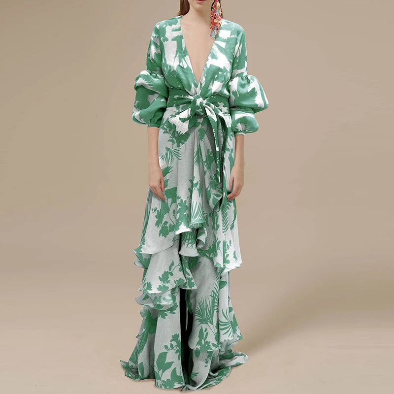 Women's Swing Dress Boho Dress Long Dress Maxi Dress Blue Yellow Light Green Floral Lace up Lantern Sleeve Spring Summer Dress Deep V Irregular Hem Women's Swing Dress Boho Dress Long Dress Maxi Dress Blue Yellow Light Green Floral Lace up Lantern Sleeve Spring Summer Dress Deep V Irregular Hem