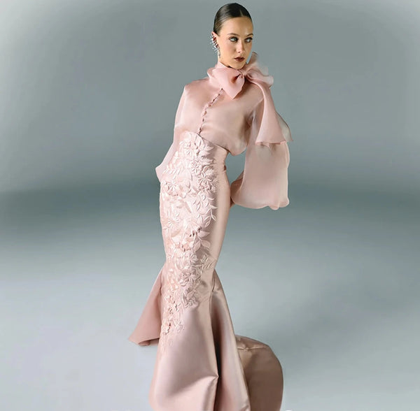 Mermaid Embroidery Bow Celebrity Gown