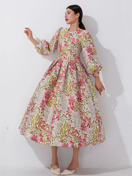 Vintage Elegance Jacquard Dress