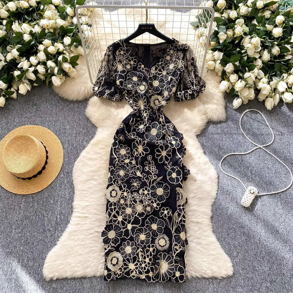 Embroidered Fishtail Dress