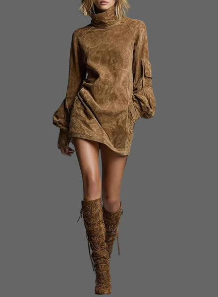 Retro Suede Short Dress