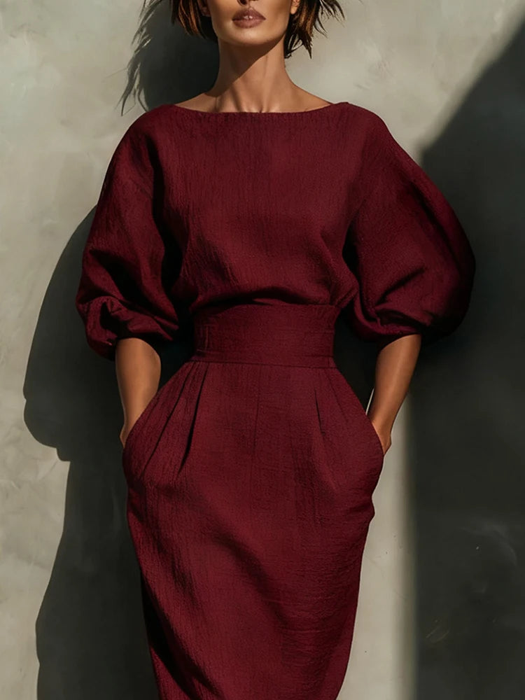 open lace back dress Drape in Timeless Grace | Fall-Winter 2025 | Pleated Maxi Dress main image 1