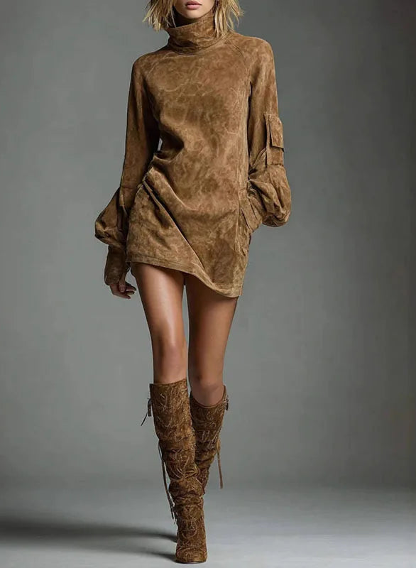 Retro Suede Short Dress