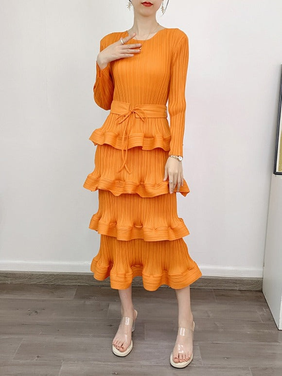 pleated flounce dress Pleated Georgette Flounce Smock Mini Dress