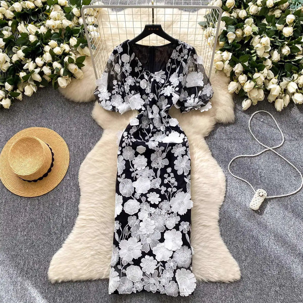 Embroidered Fishtail Dress