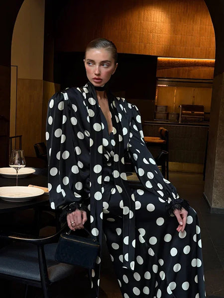Elegant Polka Dot Shirt Skirt Set