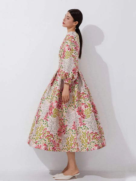 Vintage Elegance Jacquard Dress