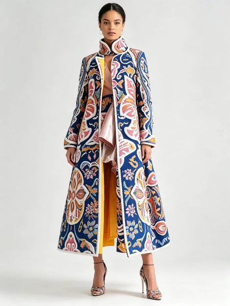 Boho Floral Trench Coat