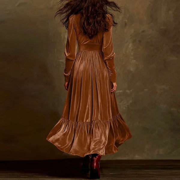 Retro Pleated Velvet Dress