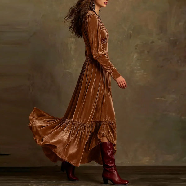 Retro Pleated Velvet Dress