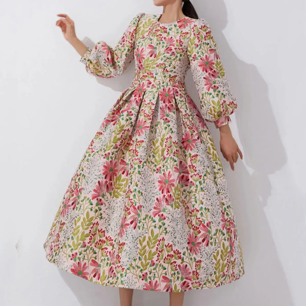 Vintage Elegance Jacquard Dress