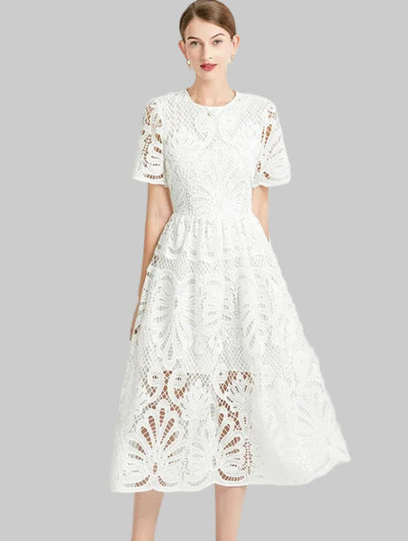 Designer Hollow Out Lace Dress