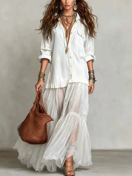 Denim Mesh Maxi Dress