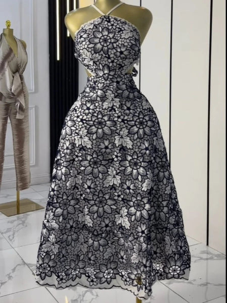 Halter Lace Embroidery Dress