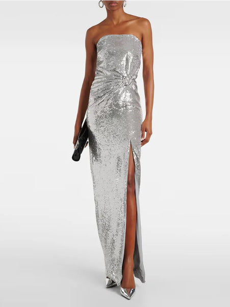 Sliver Sequin Evening Gown