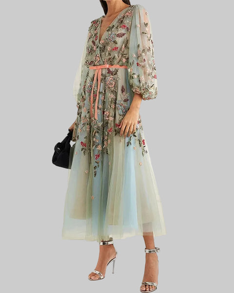 Embroidered Ruby Dress