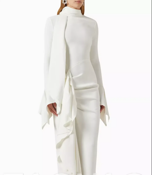 Scarf Ruffle Evening Dress