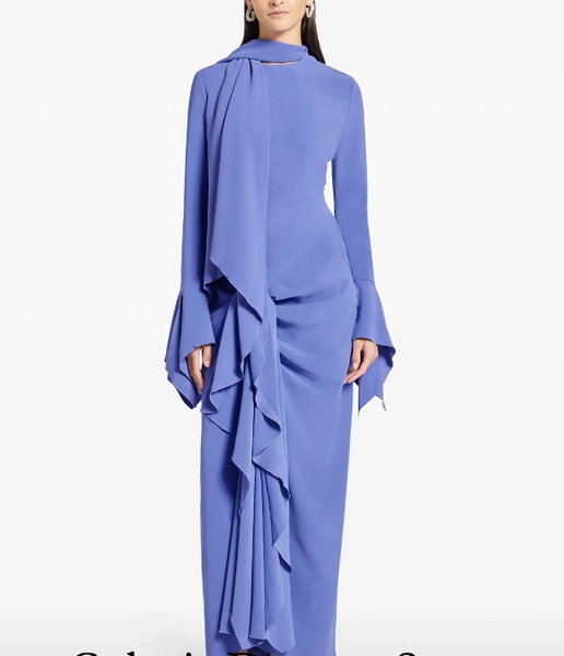 Scarf Ruffle Evening Dress