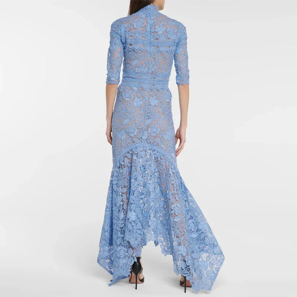 Hollow Blue Lace Dress