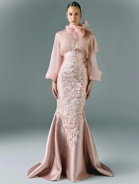 Mermaid Embroidery Bow Celebrity Gown