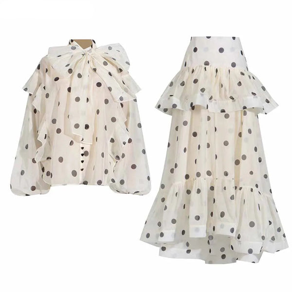 Sheer Polka Skirt Top Set