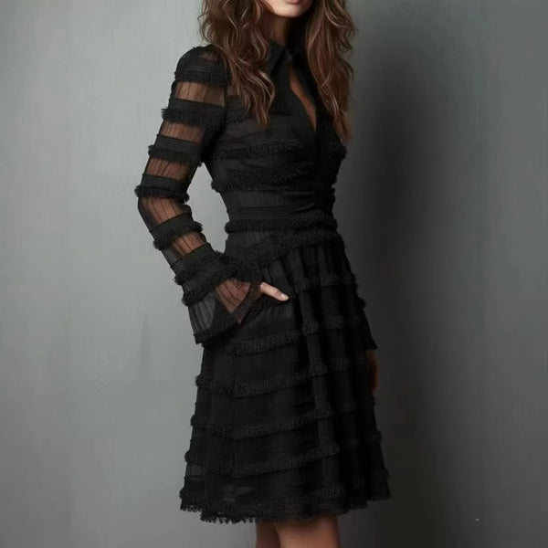 Sheer Mesh Fringe Dress