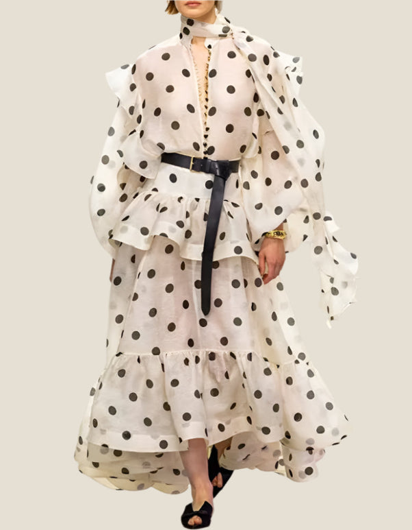Sheer Polka Skirt Top Set