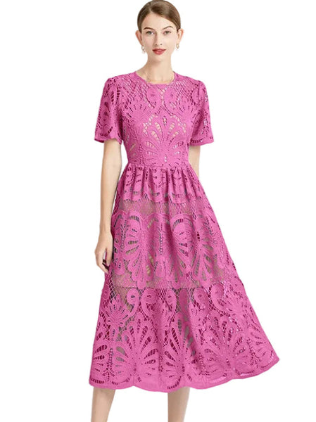 Designer Hollow Out Lace Dress