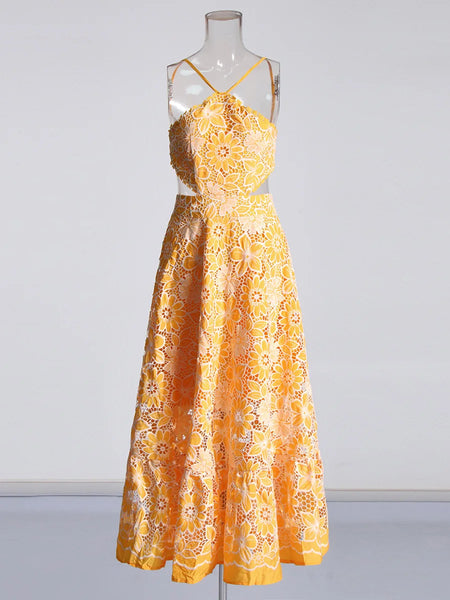 Halter Lace Embroidery Dress