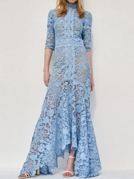 Hollow Blue Lace Dress