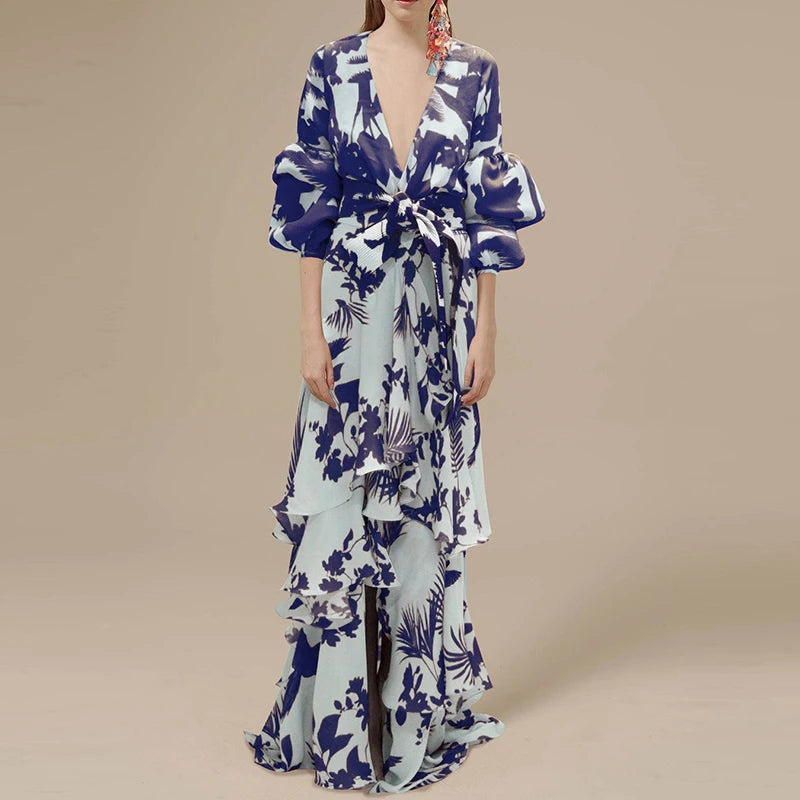 Women's Swing Dress Boho Dress Long Dress Maxi Dress Blue Yellow Light Green Floral Lace up Lantern Sleeve Spring Summer Dress Deep V Irregular Hem Women's Swing Dress Boho Dress Long Dress Maxi Dress Blue Yellow Light Green Floral Lace up Lantern Sleeve Spring Summer Dress Deep V Irregular Hem