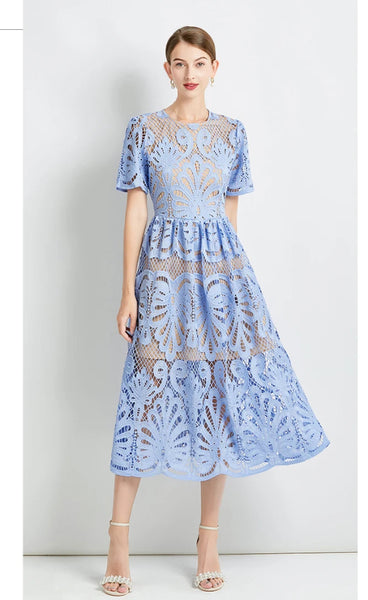 Designer Hollow Out Lace Dress