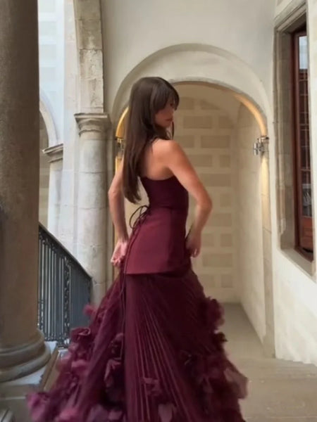 Burgundy Corset Maxi Dress